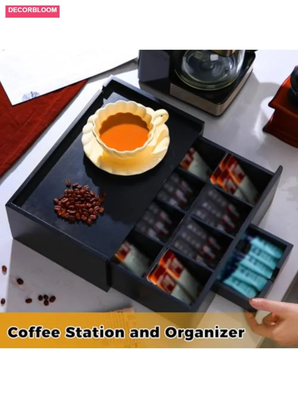 Wood Tea Bag Organizer Storage Box 8 Compartments With Lid